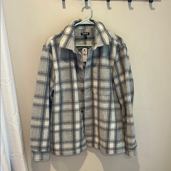 Express Other - Express Gray Plaid Button-Up Shirt Jacket
